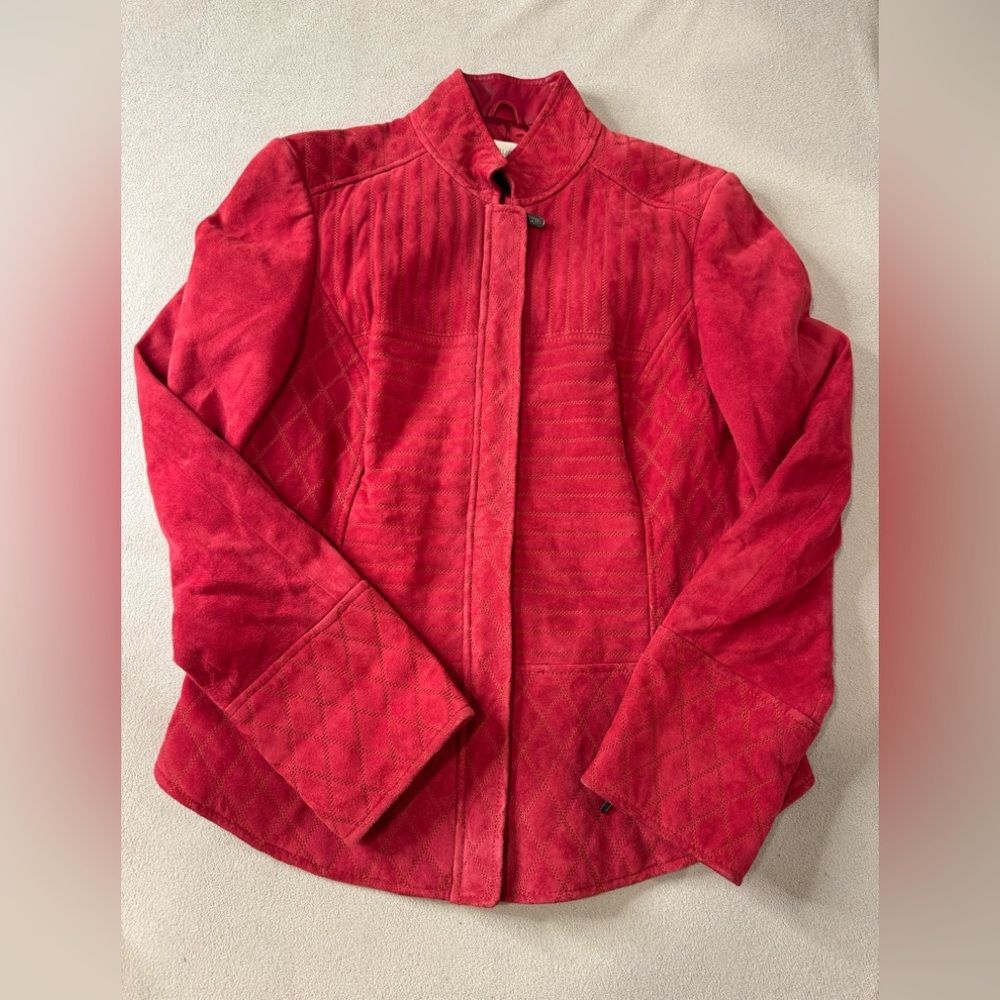 Dana Buchman Fuchsia Brocade Blazer leather size 6 Red